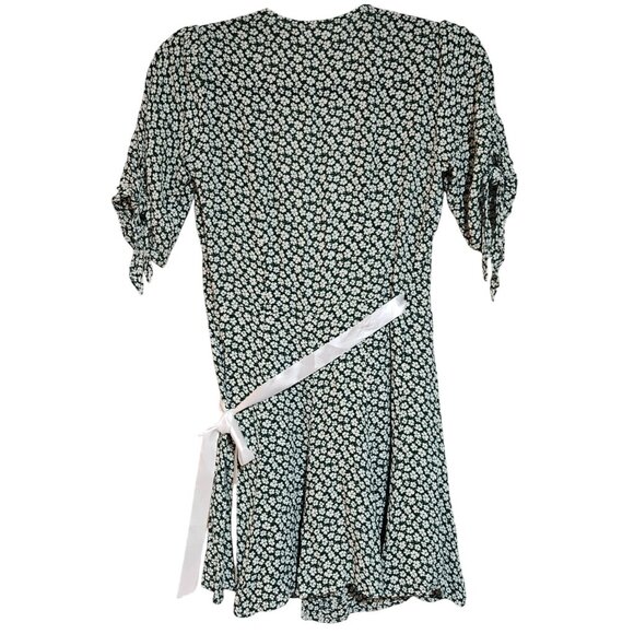 Reformation Green White Floral Wrap Dress Tie Sleeves Lightweight Women's Size S - Picture 4 of 15